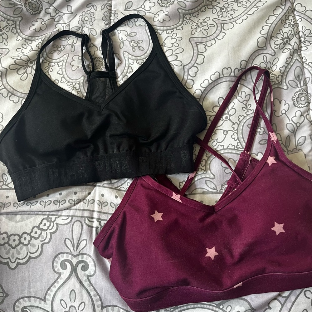 PINK Victoria's Secret Black and Purple Star Bralette Set